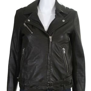 IRO Jone Leather Biker Jacket Charcoal 36 4 Small